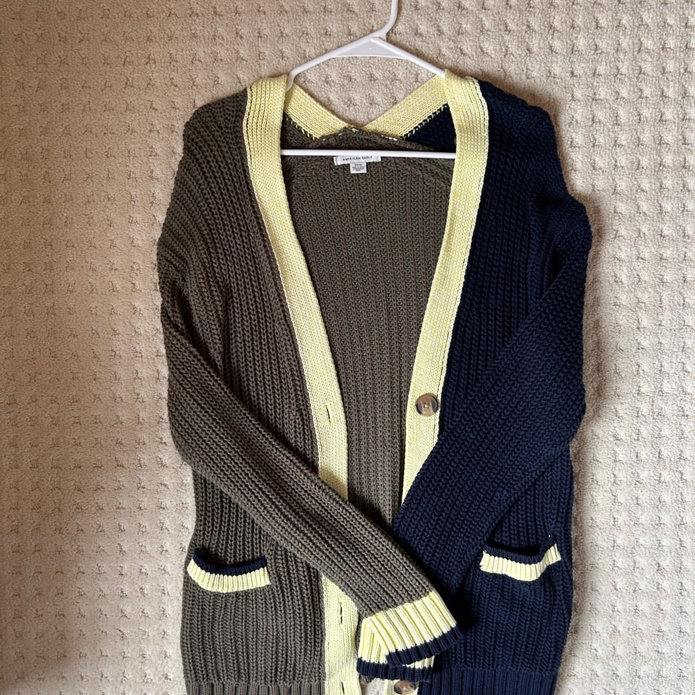 American Eagle Two-Tone Cardigan with Yellow Trim